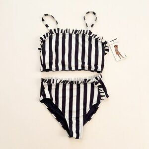 Habitual Girl Size 14 Navy Blue Stripe Two Piece Bikini with Ruffle Detail